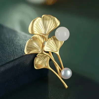 Classic Mushroom & Pearl Hijab Brooch